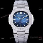 Luxury Replica Patek Philippe Nautilus Iced Out Watch Blue Dial Stainless steel